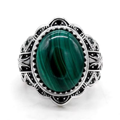 Herrenring mit elegantem Malachit Stein Ringsilber