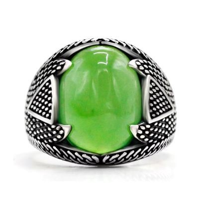 Herrenring mit grünem Achat Stein Ringsilber