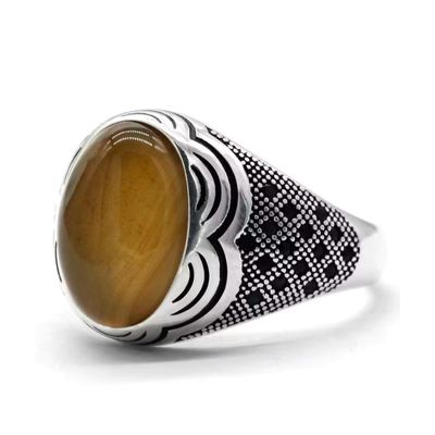 Herrenring mit natürlichem Achatstein Ringsilber