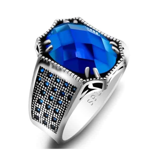 Herrenring mit blauem Stein Ringsilber
