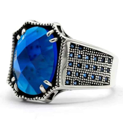 Herrenring mit blauem Stein Ringsilber