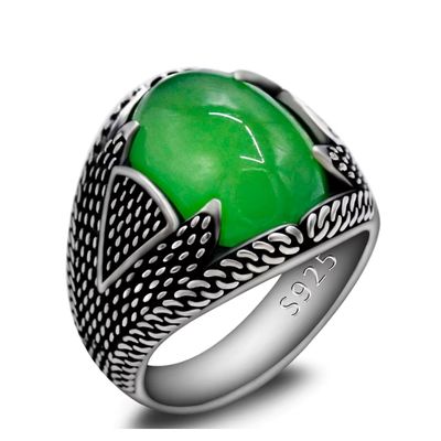 Herrenring mit grünem Achat Stein Ringsilber