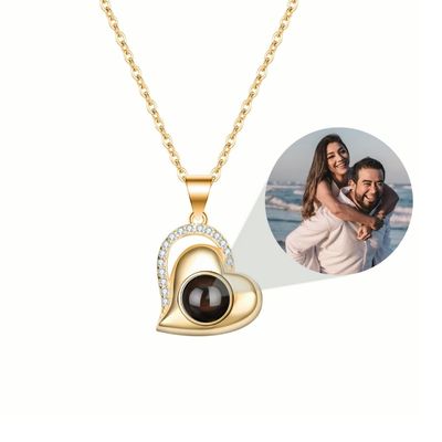 Herzförmige Halskette mit Fotoprojektion Ringsilber