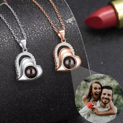 Herzförmige Halskette mit Fotoprojektion Ringsilber