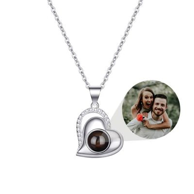 Herzförmige Halskette mit Fotoprojektion Ringsilber