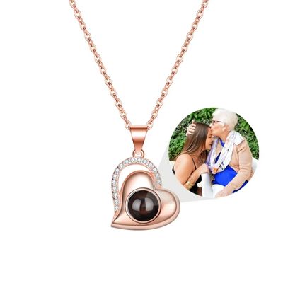 Herzförmige Halskette mit Fotoprojektion Ringsilber