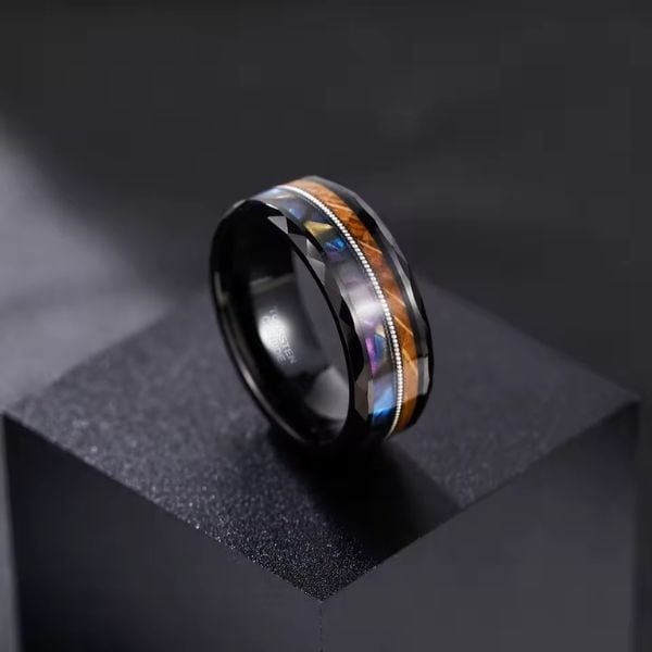 Holz- und Wolfram Ring für Herren Ringsilber