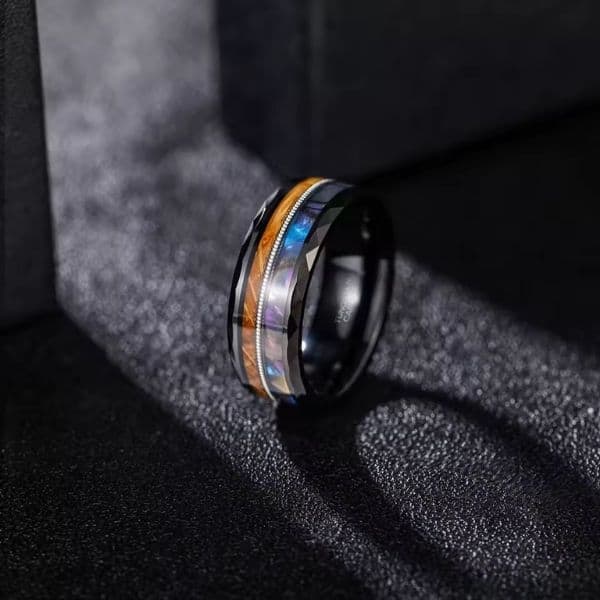 Holz- und Wolfram Ring für Herren Ringsilber