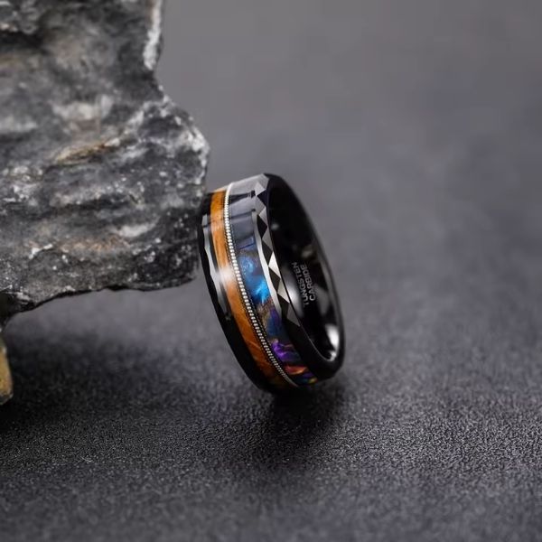 Holz- und Wolfram Ring für Herren Ringsilber