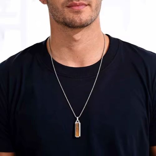 Herren Kette mit Onyx- und Tigerauge Steinen