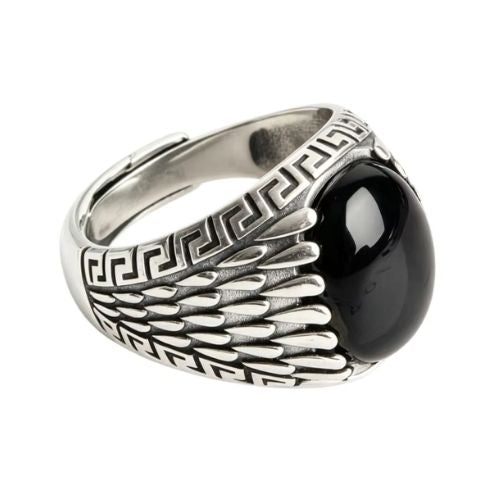 Klassischer Herrenring aus schwarzem Achat Stein Ringsilber