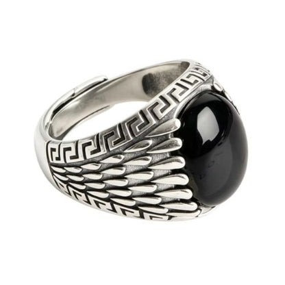Klassischer Herrenring aus schwarzem Achat Stein Ringsilber