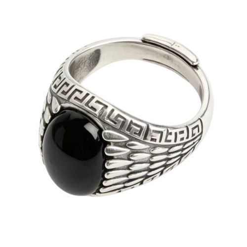 Klassischer Herrenring aus schwarzem Achat Stein Ringsilber