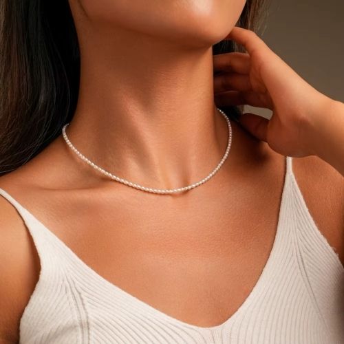 Kleine Süßwasserperlen Kette Ringsilber