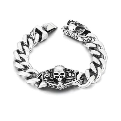 Kubanisches Kettenarmband mit Totenkopf Ringsilber