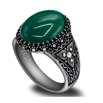 Herrenring aus natürlichem grünem Achat Ringsilber