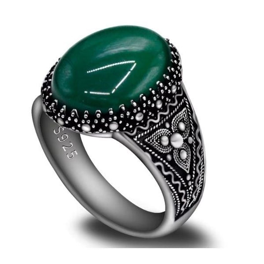 Herrenring aus natürlichem grünem Achat Ringsilber