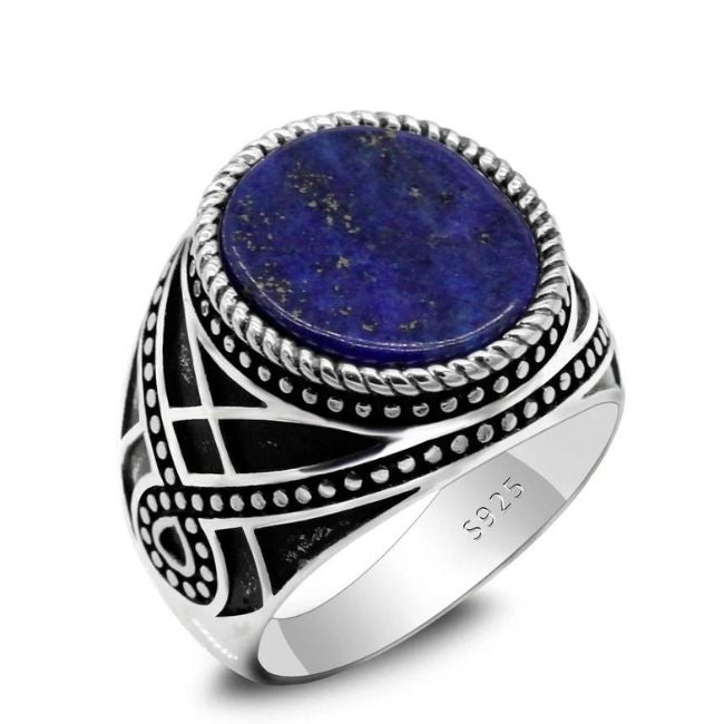 Vintage 925er Silber Siegelring Mit Lapis Lazuli, Gr. 56,5 - Koschalka - Schmuck & Historisches