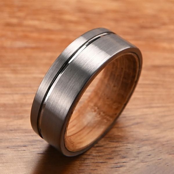 Moderner Design Ehering aus Holz - Ringsilber