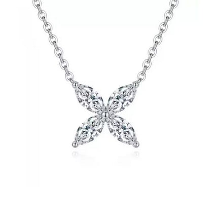 Moissanit-Halskette mit vierblättrigem Kleeblatt Ringsilber