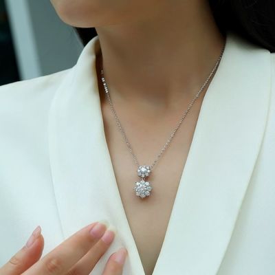Moissanit Premium Blumenkette Ringsilber