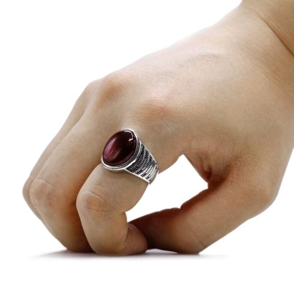 Natürlicher roter Achat Stein, Silber-Herrenring Ringsilber