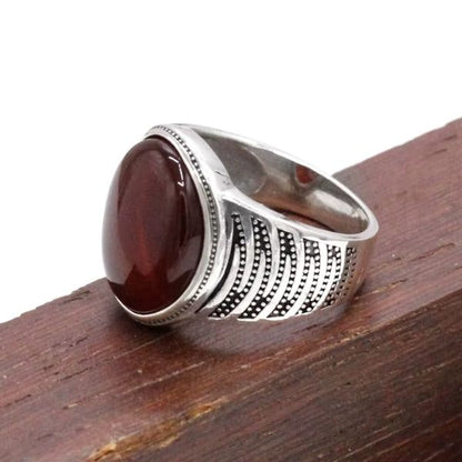 Natürlicher roter Achat Stein, Silber-Herrenring Ringsilber