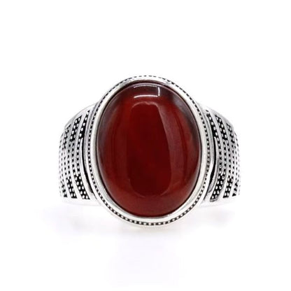 Natürlicher roter Achat Stein, Silber-Herrenring Ringsilber