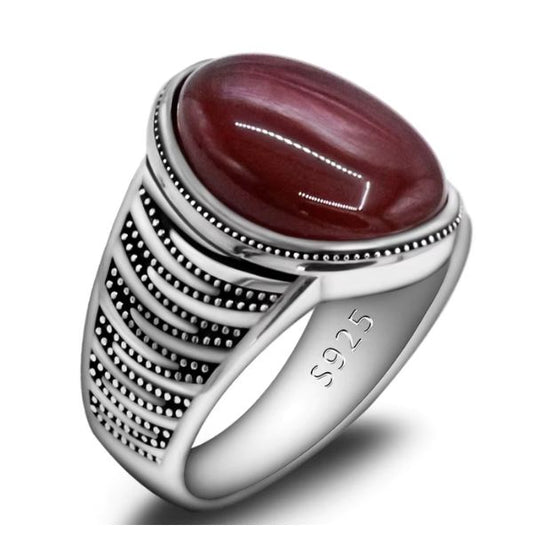 Natürlicher roter Achat Stein, Silber-Herrenring Ringsilber