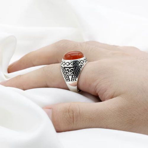 Original-Ringe-aus-orangefarbenem-Achat-Stein-fur-Herren