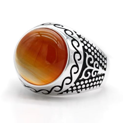 Original-Ringe-aus-orangefarbenem-Achat-Stein-fur-Herren