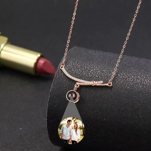 Personalisiert Foto Projektion Ketten mit Bild im Stein Ringsilber