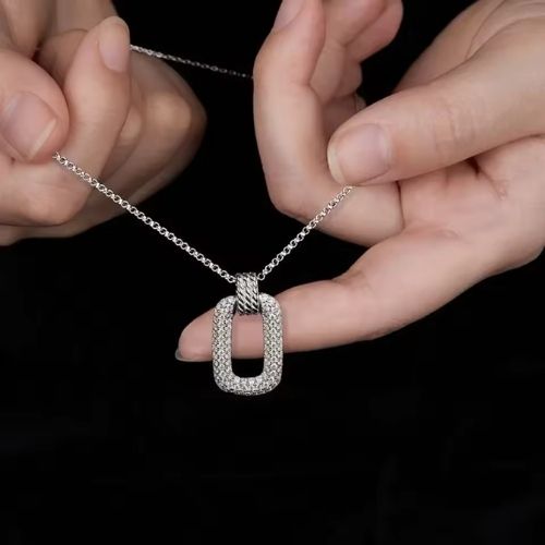 Rechteckige Halskette für Damen Ringsilber