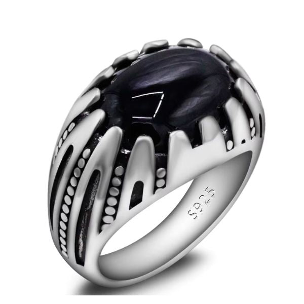 Retro-Herrenring-aus-schwarzem-Achat-Stein