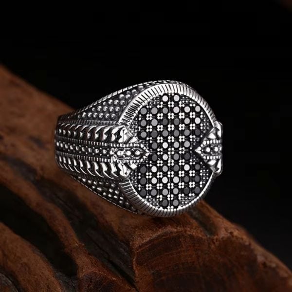 Retro Schwarzer Stein Silber Ring Ringsilber