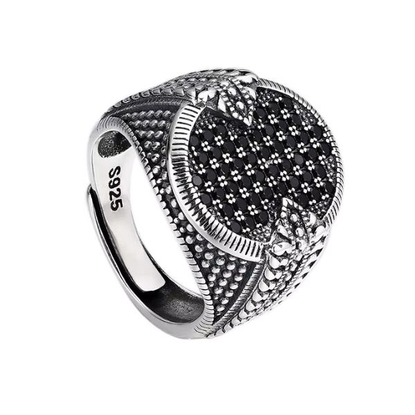 Retro Schwarzer Stein Silber Ring Ringsilber