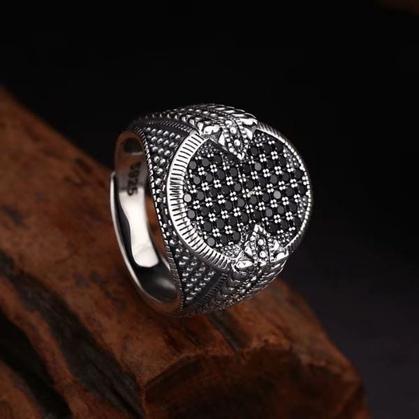 Retro Schwarzer Stein Silber Ring Ringsilber