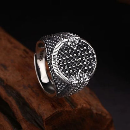 Retro Schwarzer Stein Silber Ring Ringsilber