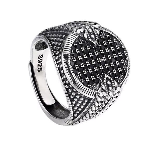 Retro Schwarzer Zirkon Stein Herrenring RingStore