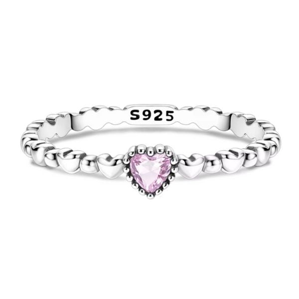 Rosa Herz Silber Damenring Ringsilber