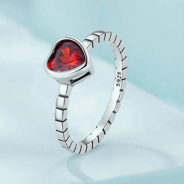Roter-Herz-Silber-Ring