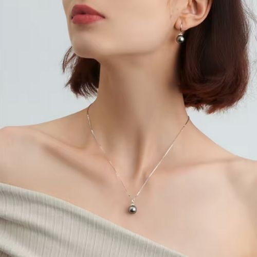 Schwarze Perle Kette für Damen Ringsilber