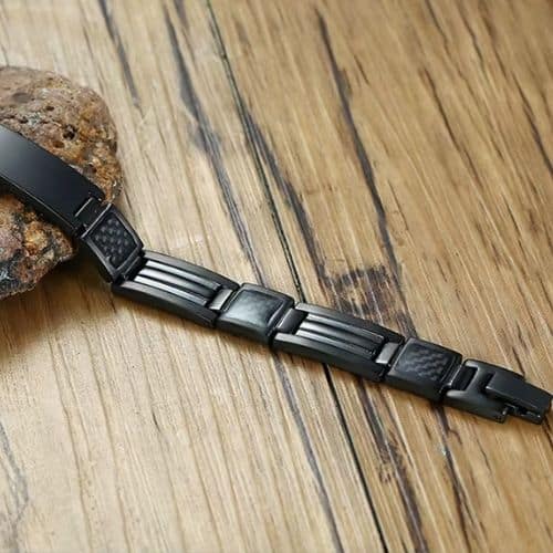 Schwarzes graviertes Armband für Herren Ringsilber