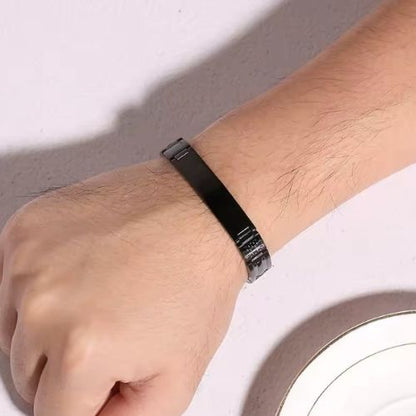 Schwarzes graviertes Armband für Herren Ringsilber