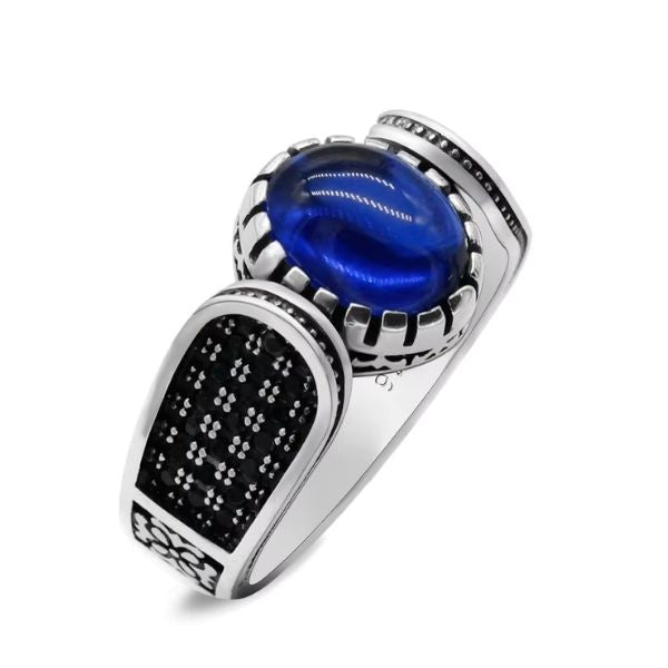 Blauer Stein Ring mit besonderem Design Ringsilber