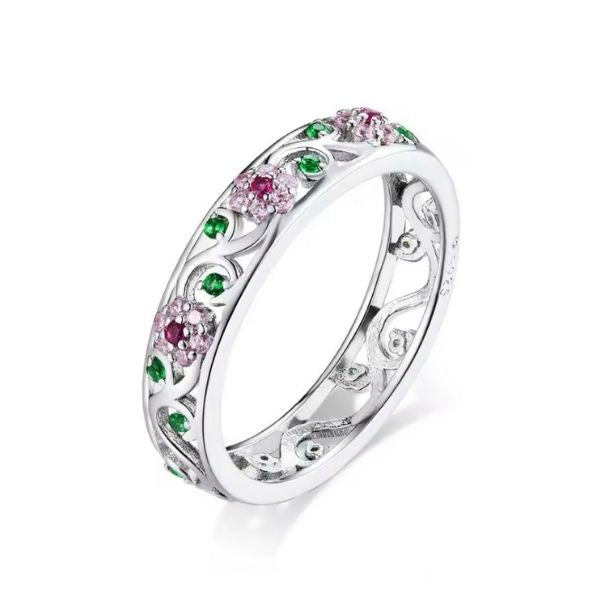 Silberner-Damenring-mit-Blumensymbol
