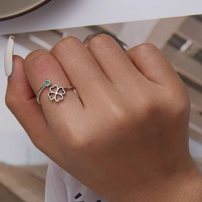 Vierblättriger Kleeblatt Ring für Glück Ringsilber