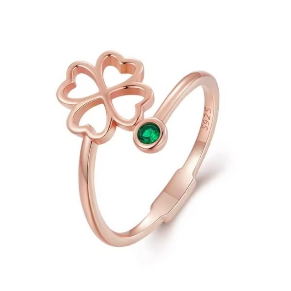 Vierblättriger Kleeblatt Ring für Glück Ringsilber