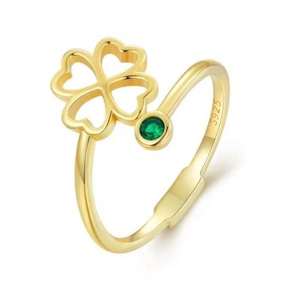 Vierblättriger Kleeblatt Ring für Glück Ringsilber
