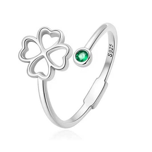 Vierblättriger Kleeblatt Ring für Glück Ringsilber